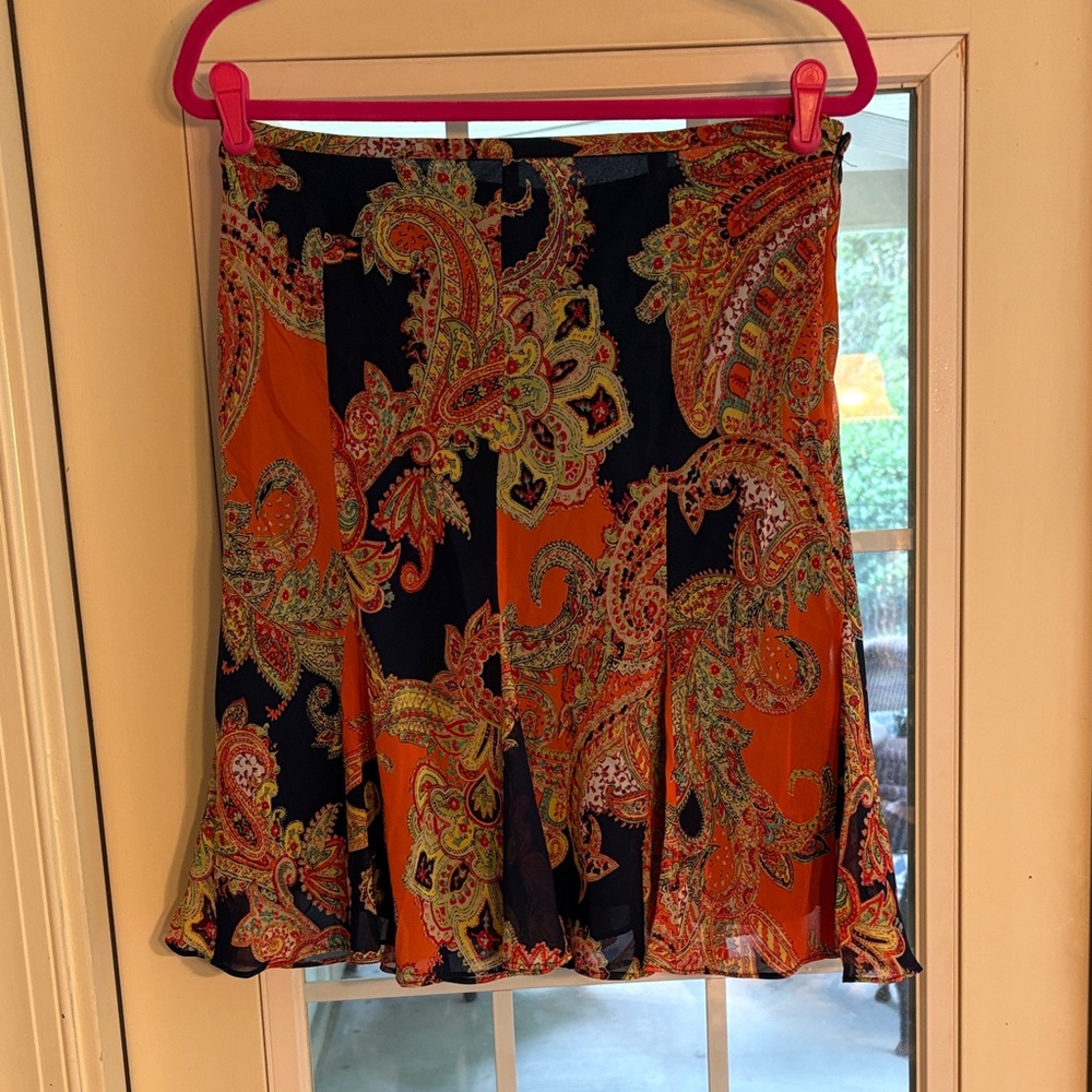 Ralph Lauren A-Line Skirt - Orange and Black Paisley